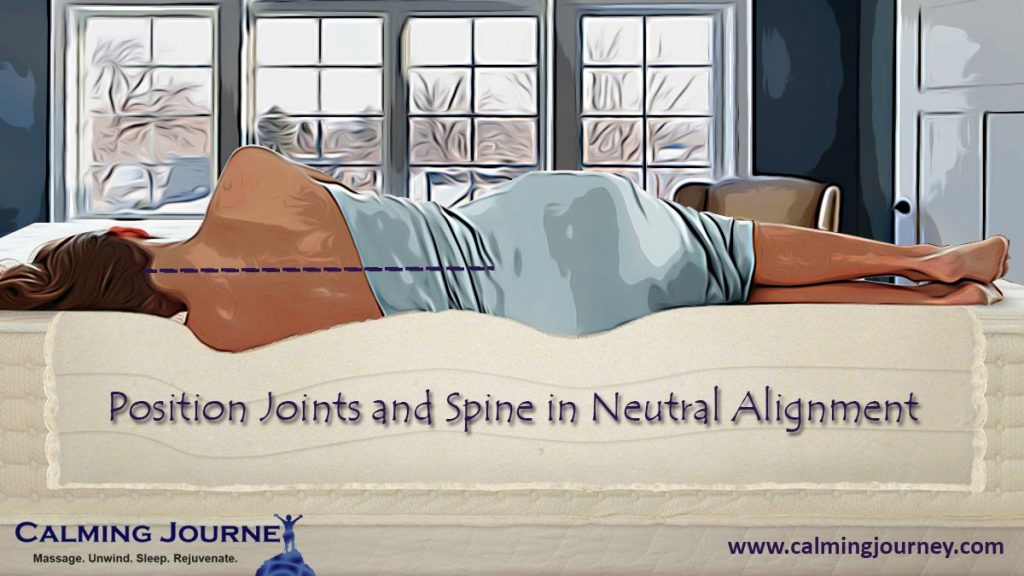 Infographic showing woman sleeping in bed with proper spine alignment